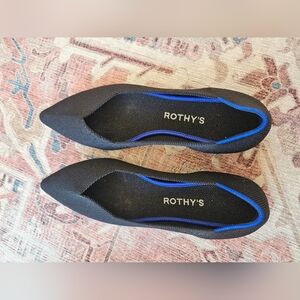 Rothy's Black Loafers with Vibrant Blue Trim